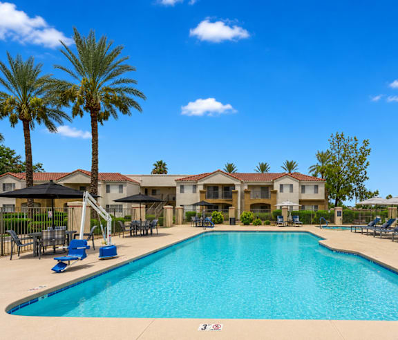 A pool with a star design in the middle of it.