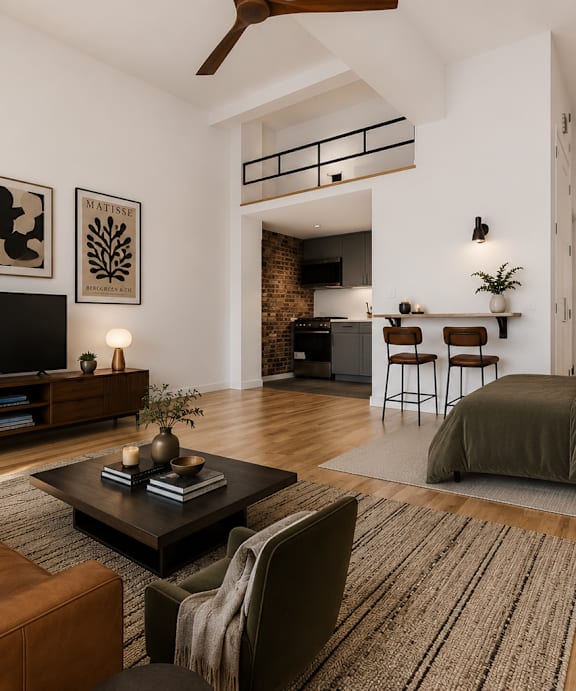 A room with wooden flooring and a ceiling fan.
