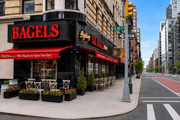 A Bagels storefront on E 83 St.