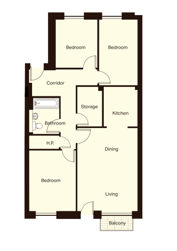 Floor Plan  3 Bedroom Apartment