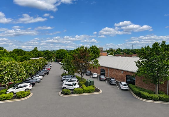 A parking lot with cars parked in it.