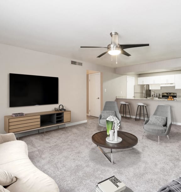 Model apartment living room at Array South Mountain, Phoenix, 85044