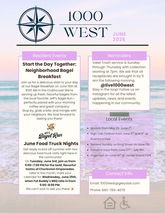 A community event poster for June 2026 with various activities and contact information.