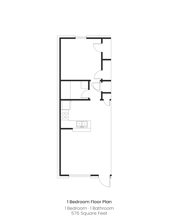 A floor plan of a one bedroom apartment with a bathroom.
