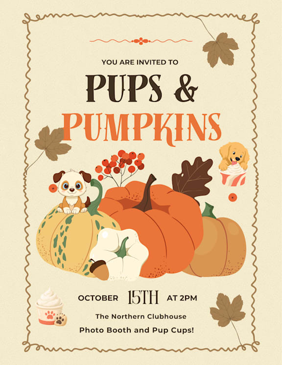 A poster invites people to a PUps & Pumpkins event.