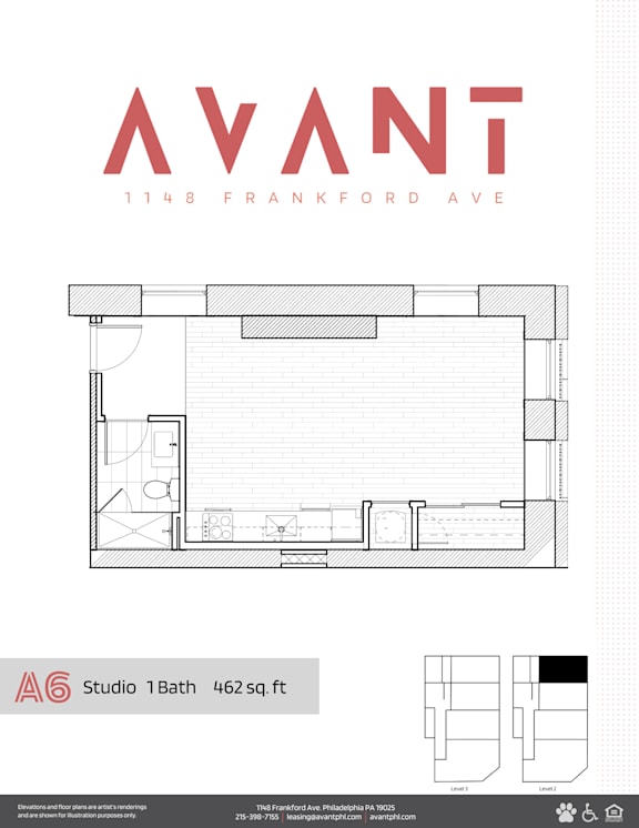 A floor plan for a studio apartment at 1148 Franklin Ave.