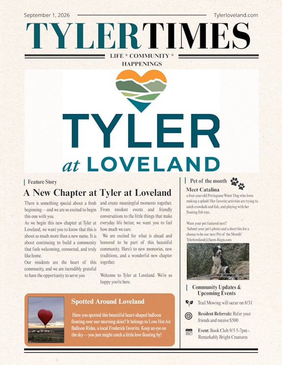 A poster for Tyler Times at Loveland, featuring a heart-shaped hot air balloon.