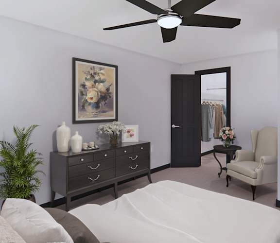 Bedroom With Ceiling Fan at The Papillon, Pensacola Florida