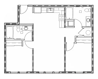  Floor Plan 2 BR, 1 BA - 50% AMI