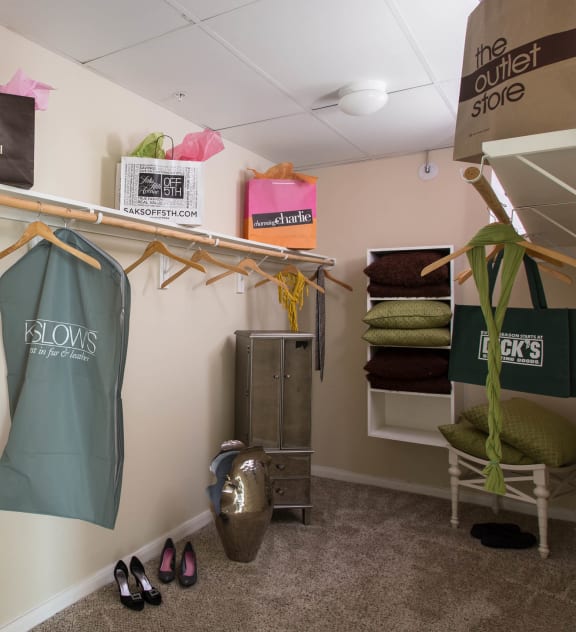 Walk in closet at The Heights at Park Lane, Dallas, 75231