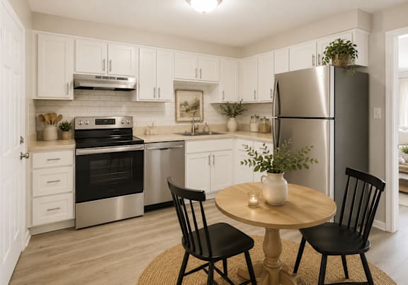 a living room and dining room with a couch and a table at Capital Flats & Magnolia Square Apartments, North Carolina, 27601
