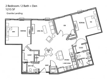  Floor Plan 2 Bedroom 2 Bath + Den