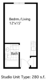 Studio floorplanat International Village UCR Student Housing, Riverside