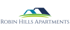 a green and blue logo with the words robinson hills apartments