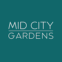 Mid City Gardens name on green background
