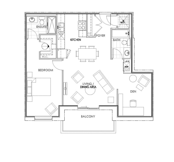 1 bedroom 2 bathroom apartment floor plan at Watson Park Apartments in Guelph, Ontario