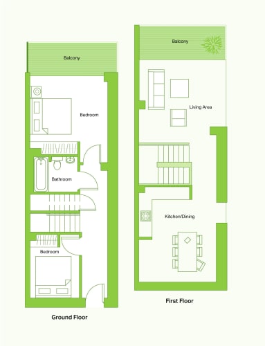 Floor Plan  2 Bedroom Duplex Apartment