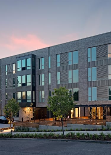 The Gabe Apartments in Portland, Oregon Exterior at Dusk