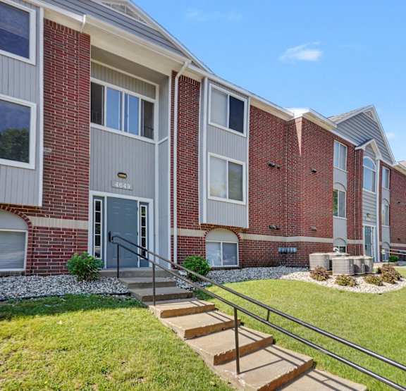 Exterior view of an apartment building at Foxwood and The Hermitage, Portage, Michigan, 49024