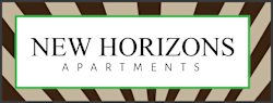 A sign that says New Horizons Apartments.