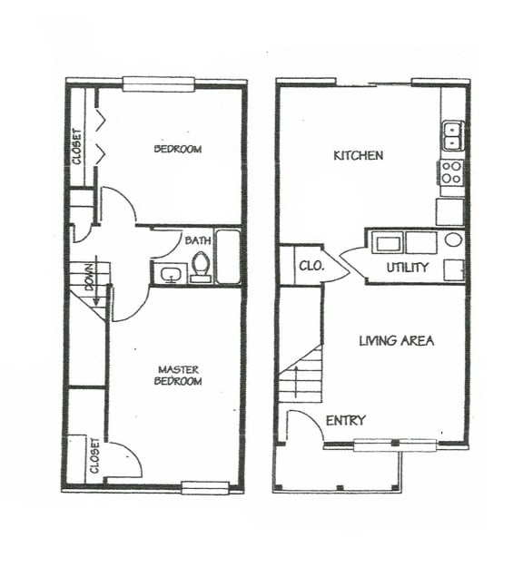 Floor Plan  2 Bedroom 1 Bath Floor Plan at Granite Heights Apartment Homes, Chattanooga, Tennessee