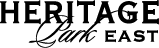 A black and white logo for Heritage Bank East.