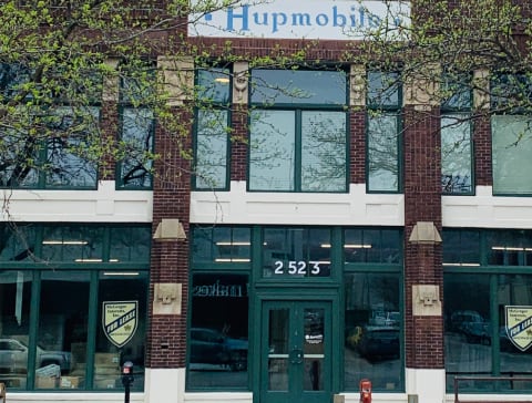 a building with a sign on the front of it