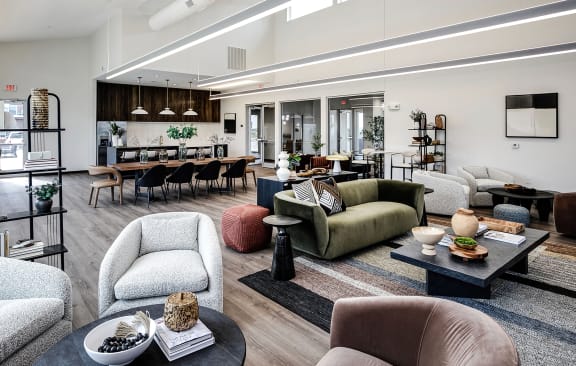a living room with a couch and a table