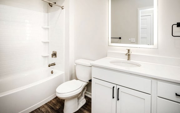 a bathroom with a white sink and toilet and a tub
