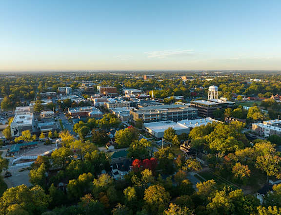 an aerial view of the city