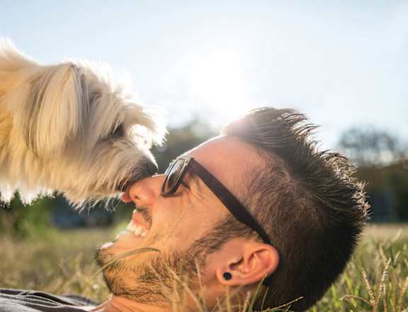 Man with dog at The Larimore Apartments, Omaha, Nebraska