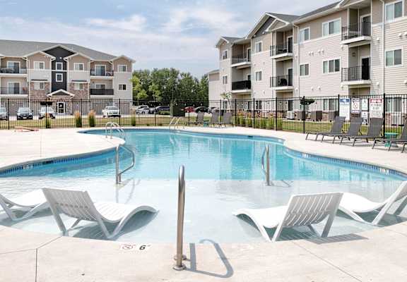 our apartments have a resort style pool with lounge chairs