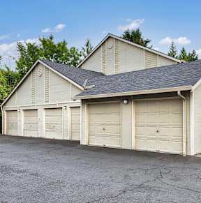 A two-car garage is attached to a house.