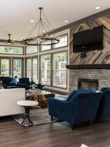 Clubhouse with Large Screen Television & Kitchen at Fairlane Woods Apartments, Dearborn
