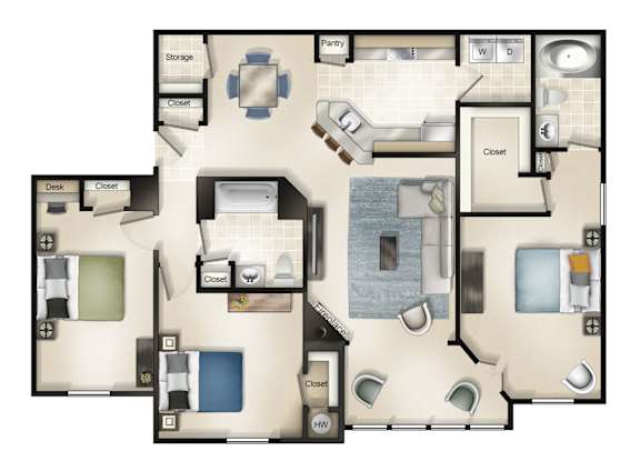 Manor House II (3 Bed / 2 Bath / Sunroom) Floor Plan at Brittany Commons Apartments, Spotsylvania