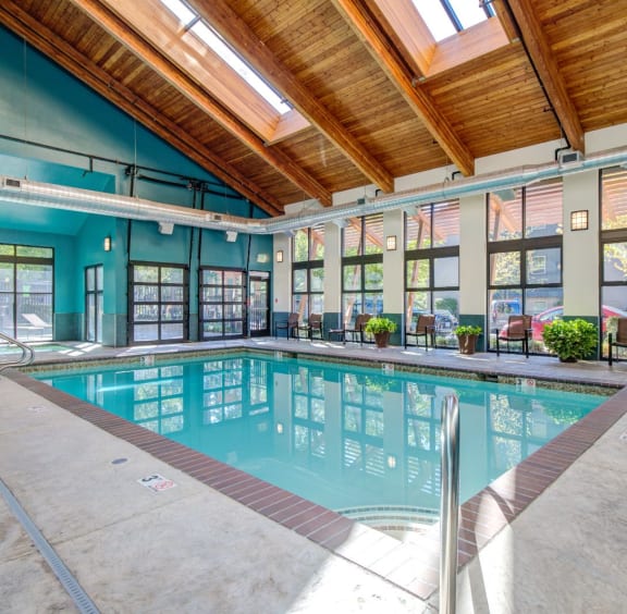 Year round indoor pool and spa at Discovery Heights Apartments in Issaquah, WA 98209