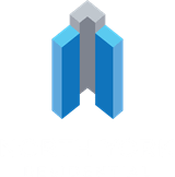 the logo residential with a blue building on a green background