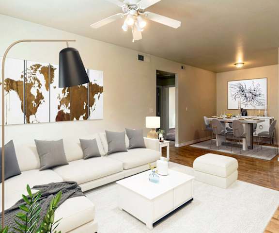 Living Room with Kitchen at Five Mile Creek, Dallas, TX 75224