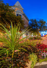 a city street at night with plants and flowers at Madison Hunters Glen, North Carolina 27606