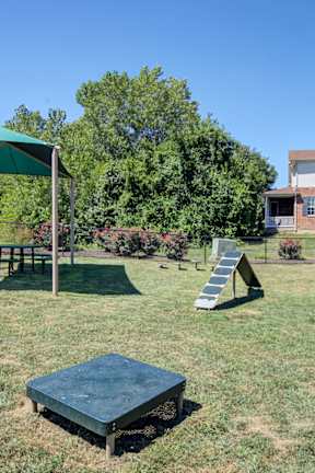 a backyard with a playground and a picnic table