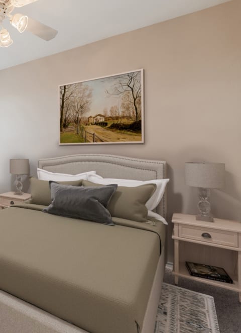 a dog and a cat are sleeping on a bed at Rosemont at Mayfield Villas, Arlington, Texas