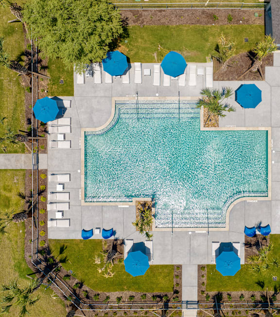 Aerial View of the Pool at La Cima Affordable Apartments in Austin, TX