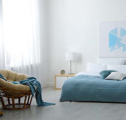 Bedroom with modern blue accents