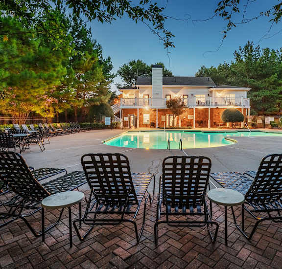 swimming pool and lounge chairs