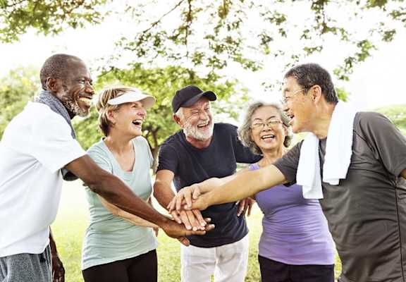 Group of friends outside at KLIMPEL MANOR Apartments, Fullerton, CA 92832