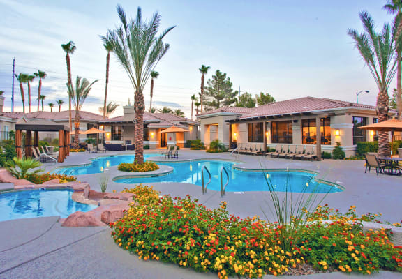 Pool Area with Lounge Seating at West Las Vegas Apartment Rentals
