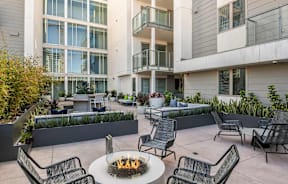 Garden Terrace with Fireside Seating at F11 East Village Apartments in Downtown San Diego