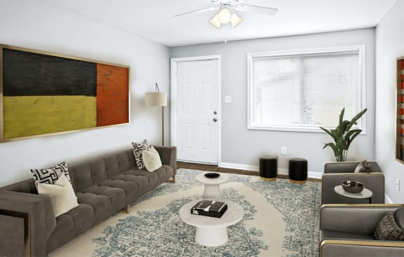 a living room with a couch and a coffee table