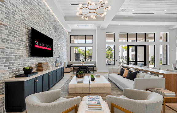 a living room with two couches and a coffee table at Madison Waterford Lakes, Orlando, FL, 32826
