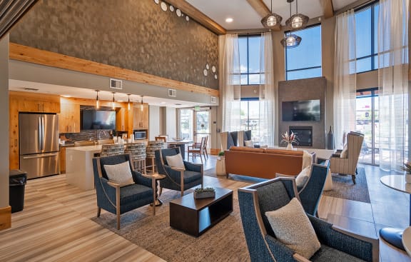a rendering of a gym with people exercising on treadmills at Heritage at Church Ranch 55+ Apartments, Westminster , 80021